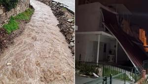 Ege, fırtına ve sağanağa teslim oldu: Dereler taştı, çatılar uçtu