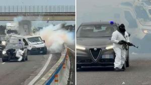 Otobanda uzun namlulu silahlarla güpegündüz soygun Para taşıyan zırhlı aracı havaya uçurdular