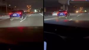 Pendik Tem Otoyolunda trafiği tehlikeye atarak ilerledi Otomobil sürücüsü kamerada