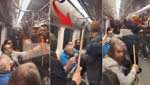 Şampiyonluk kutlamasında metro karıştı Oklavalı kadın küfürlü, yumruklu kavganın ortasına daldı