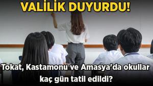 OKULLAR TATİL Mİ Tokat, Kastamonu ve Amasyada okullar tatil mi edildi, kaç gün tatil edildi İşte eğitim öğretime ara verilen ilçeler