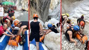 Antalyada kanyonda mahsur kalmıştı Ayağı kırılan turist ekiplerin operasyonuyla kurtarıldı
