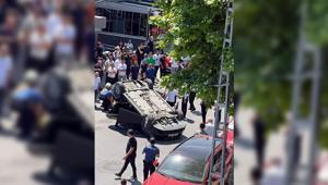 Başakşehirde dehşet anları kamerada Park halindeki araca çarpıp takla attı