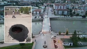 Amasyada facianın eşiğinden dönüldü Köprü girişinde çökme oluştu