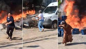 Adanada korku dolu anlar Otluk alanda çıkan yangın için mahalleli seferber oldu