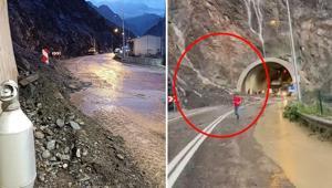 Yürekler ağza geldi Artvin-Erzurum karayolunda heyelan