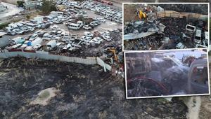 İzmirde yediemin otoparkı alevlere teslim 50 motosiklet ile 12 araç kül oldu