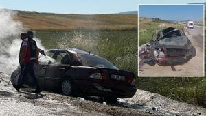 Yozgatta devrilen otomobil alev aldı 1 kişi öldü, 3 kişi yaralandı