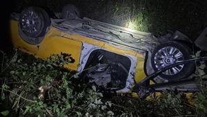 Düzcede şarampole devrilen taksinin sürücüsü yaralandı