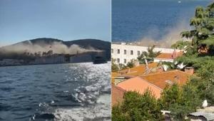 Heybeliadada Deniz Harp Okulunun çatısında yangın Çok sayıda itfaiye sevk edildi