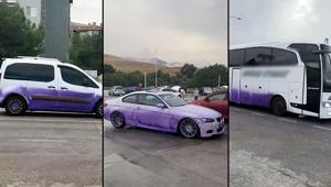 TIR’dan döküldü, yağmurla tepkimeye girdi Araçlar mora boyandı, soruşturma başlatıldı