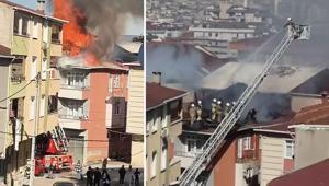 3 katlı binanın çatısı alevlere teslim oldu