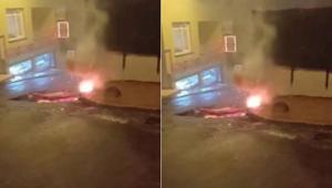 Beyoğlunda korkutan anlar: Yağmur suyunun temas ettiği elektrik kabloları alev alev yandı
