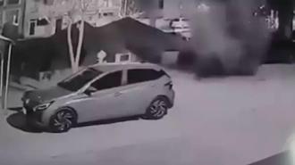 Aksaray'da tazyikli su asfaltı parçaladı: İki araç hasar gördü