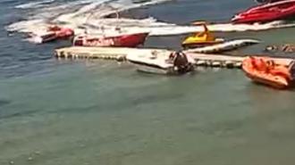 Bodrum'da turistlerin çekildiği deniz yatağının iskeledeki tekneye çarpması kamerada; 3 yaralı