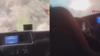 Hatay'daki orman yangınında itfaiye aracı alevlerin arasında kaldı