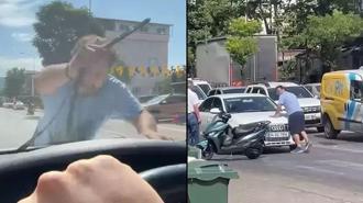 Aracın önünü kesti, sileceği kırıp cama yumruk attı