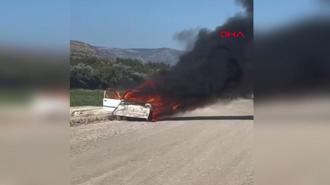 Amasya'da otomobil alev alev yandı