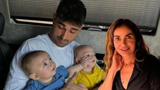 Derya Tuna'ya doğum günü sürprizi! Sevimli ikizlerin gözü pastada kaldı