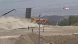Freni patlayan vinç uçuruma yuvarlandı