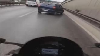 Kask kamerası o anları kaydetti! Direksiyonu aniden önüne kırınca...