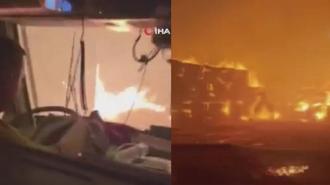 Mersin'deki yangında ekiplerin zor anları