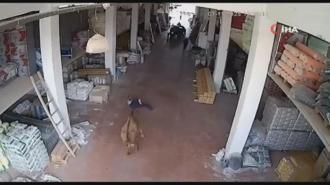 Depoya giren inek çalışanlara saldırdı