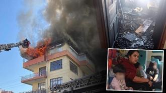 Antalya'da yangın paniği! Mahsur kalan 3 çocuğu inşaat işçileri kapıyı kırarak kurtardı