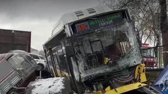Esenler'de İETT otobusü otoparka daldı