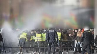 Brüksel polisinden terör örgütü YPG/SDG yandaşlarına sert müdahale