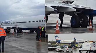 Antalya Havalimanı'nda korku dolu anlar: Uçağın tekeri yerinden çıkarak kanadı parçaladı