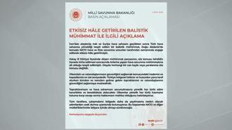 MSB: Hava sahamıza yönelen İran balistik füzesi imha edildi