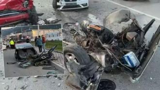 İzmir’de üç aracın karıştığı zincirleme kazada ortalık savaş alanına döndü