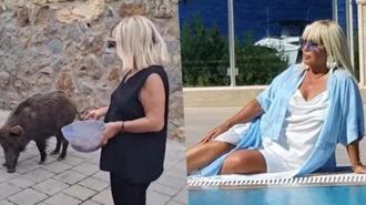 Bodrum’da ilginç anlar: Safiye Soyman domuzu elleriyle besledi!