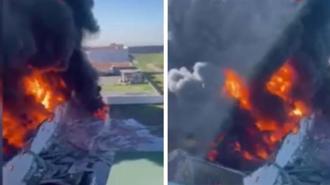 Erbil'de yağ deposunun vurulma anı ortaya çıktı! Bölgeden alevler yükseliyor