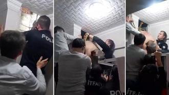 Boşanma aşamasındaki eşinin evine girmek istedi, havalandırma boşluğunda sıkıştı