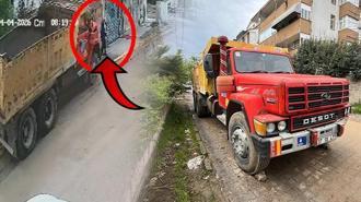 Çalışır halde bırakılan hafriyat kamyonu hareket edip kaldırımdaki yayaya çarptı
