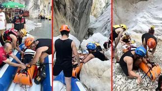 Antalya'da kanyonda mahsur kalmıştı! Ayağı kırılan turist ekiplerin operasyonuyla kurtarıldı