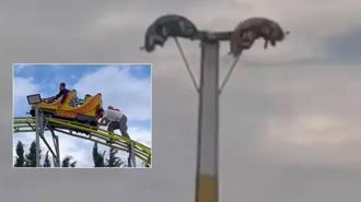 Lunaparkta korkunç kaza! Metrelerce yüksekte dakikalar baş aşağı mahsur kaldılar