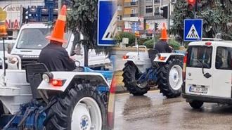 Trafikte onu gören şaşkına döndü! Traktör sürücüsü...