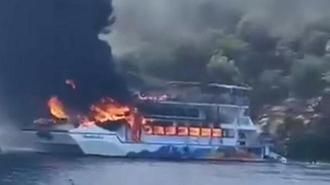 Fethiye’de koydaki tekne alev aldı! 115 yolcu suya atladı