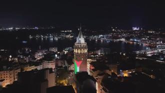 Galata Kulesi Filistin bayrağıyla ışıklandırıldı