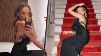 Hadise kendini merdivenlere bıraktı! Sırt dövmesi dikkatlerden kaçmadı