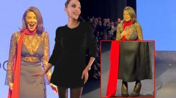 Talihsiz an! Özge Ulusoy’un podyumda ayakkabısı fırladı