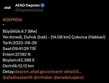 Irakta 4.7lik deprem Türkiyeden de hissedildi