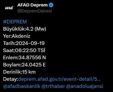 Akdenizde 4.2 büyüklüğünde deprem Peş peşe açıklamalar