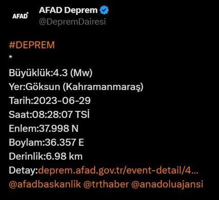 Kahramanmaraş 4.3ün ardında 4.0 büyüklüğünde bir deprem daha