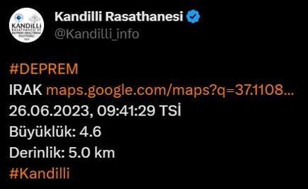 Irakta 4.7lik deprem Türkiyeden de hissedildi