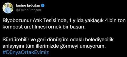 Emine Erdoğandan Yüreğir Belediyesine tebrik