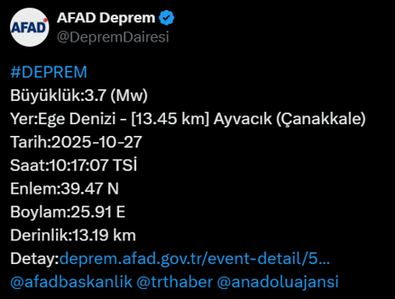 Çanakkale açıklarında 4.0 ve 3.7 büyüklüğünde iki deprem Prof. Dr. Naci Görür: Bölge geriliyor